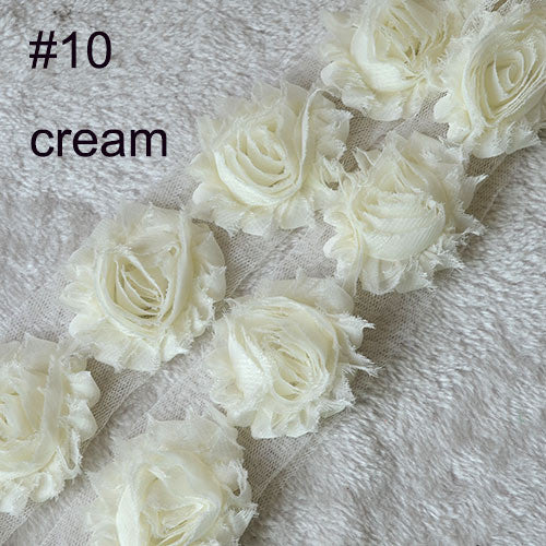 Chiffon Rose Trim Shabby Flowers 15yards Shabby Chiffon Flowers For Hair accessories 7 colors for selection