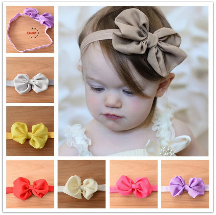 2016 10 Colors Chiffon Bowknot Baby Headbands Solid Color Girl Elastic Hair Bands Infant - Shopy Max