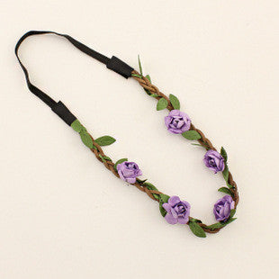 Fashion Women Bride Flower Headband Bohemian Style Rose Flower Crown Hairband Ladies - Shopy Max