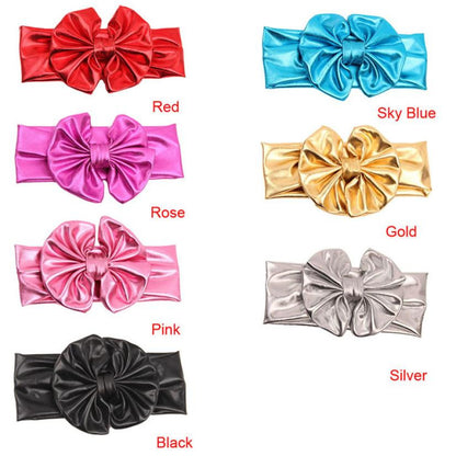 New Fashion Children Metallic Messy Big Bow baby Girls Headband Baby kids Cloth Turban - Shopy Max