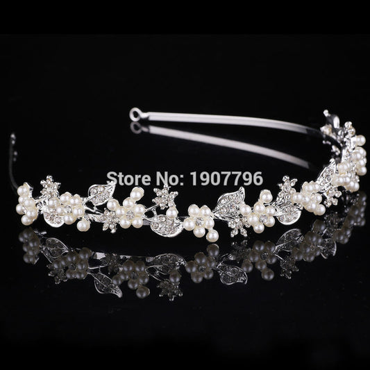 Romantic fashion rhinestone crystal pearl headdress, silver wedding tiara with the bride contracted - Shopy Max