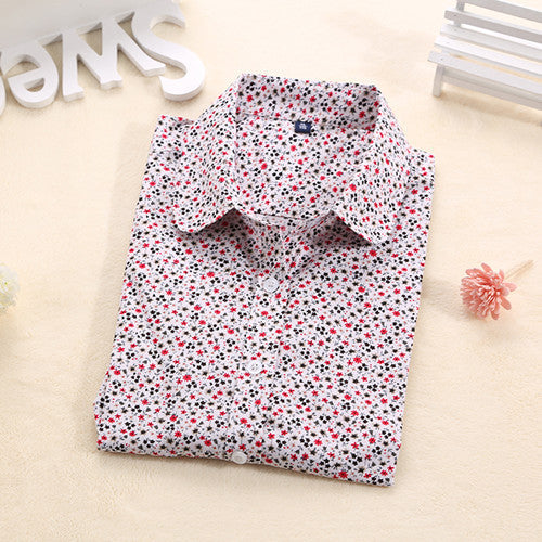 Women Long Sleeve Floral Dots Shirt