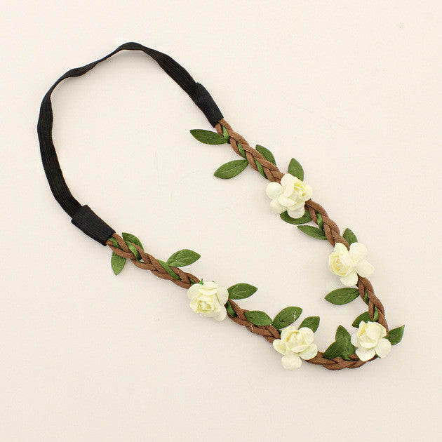 Fashion Women Bride Flower Headband Bohemian Style Rose Flower Crown Hairband Ladies - Shopy Max