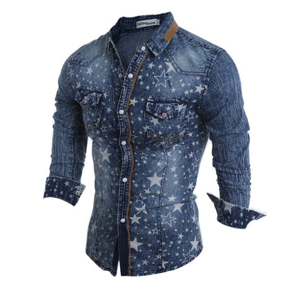 Fashion Men's Slim Fit Denim Shirt - Shopy Max