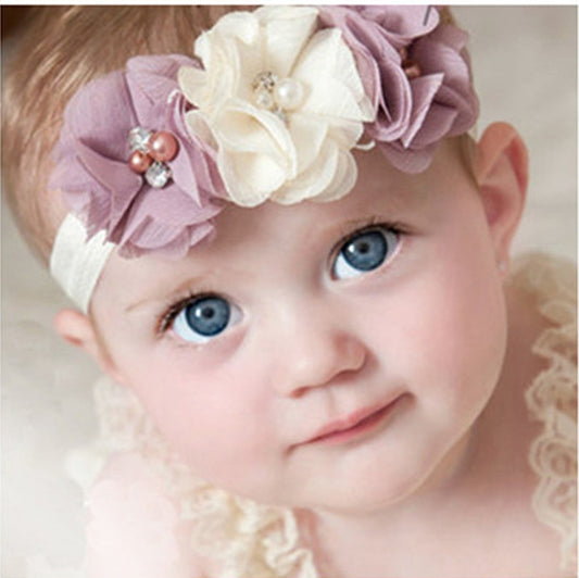 20Clrs New Fashion Hot children kids Baby girls pearl diamond 3 flowers Headband Headwear Hair Band Head Piece Accessories