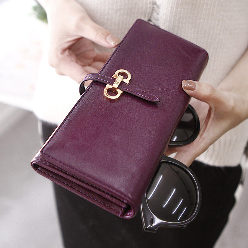 2016 High Quality Women Wallets Oil Wax Leather Long Ladies Luxury Purse