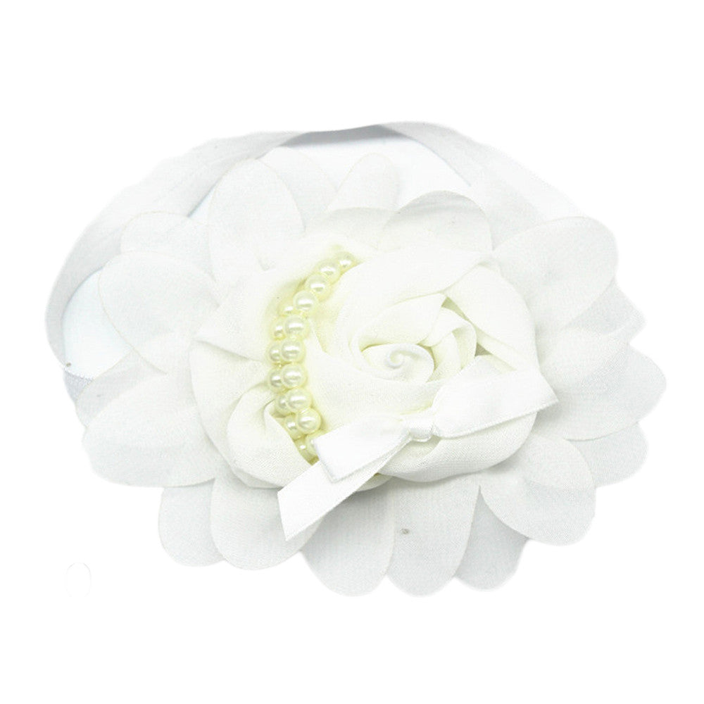 Fashion Baby Girl Headband 1pcs Rose Pearl Newborn Chiffon Flower Headband Baby Girls Infant