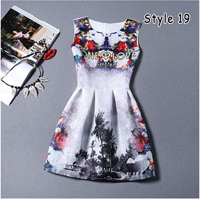 New 2016 Summer Vestido de Festa Female Clothing Vintage Print Sleeveless