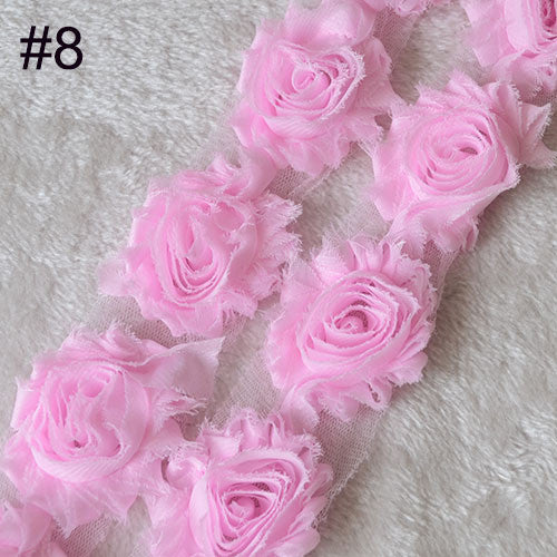 Chiffon Rose Trim Shabby Flowers 15yards Shabby Chiffon Flowers For Hair accessories 7 colors for selection