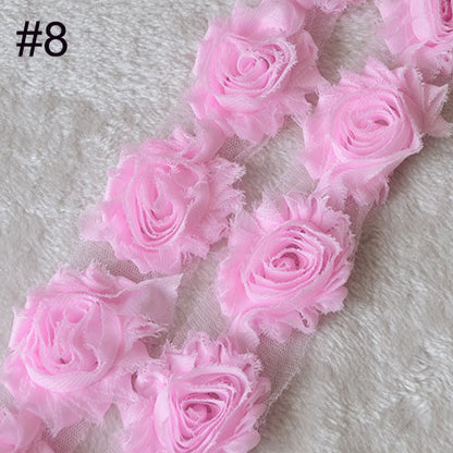 Chiffon Rose Trim Shabby Flowers 15yards Shabby Chiffon Flowers For Hair accessories 7 colors for selection