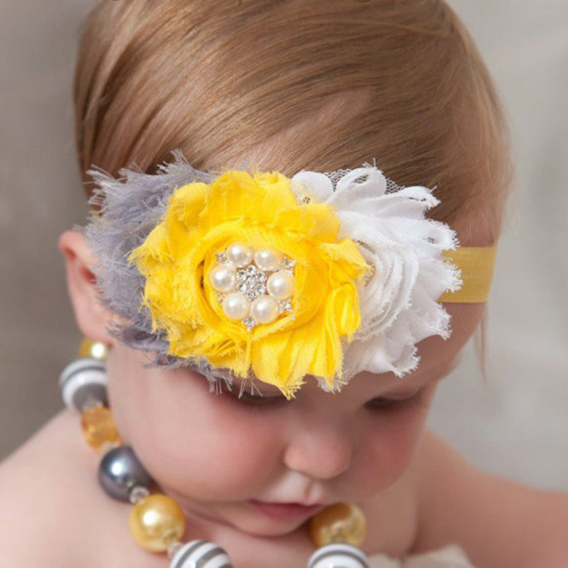 1pcs new cute Baby 3 Flower Headband Newborn baby girls Headwear Pearl hair band Kids hair accessories H2