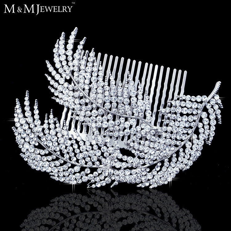 Feather Shape Crystal Bridal Hair Combs Hairpin  Imitation Gemstone Bridal Tiara Wedding