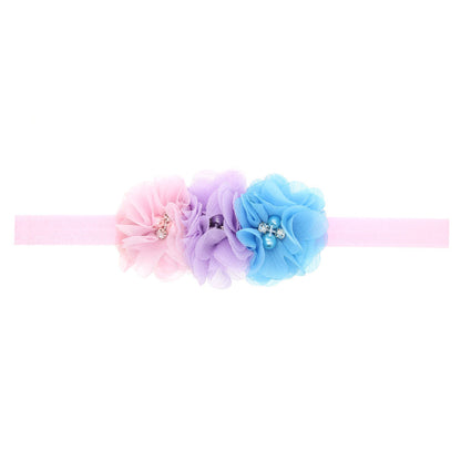 20Clrs New Fashion Hot children kids Baby girls pearl diamond 3 flowers Headband Headwear Hair Band Head Piece Accessories