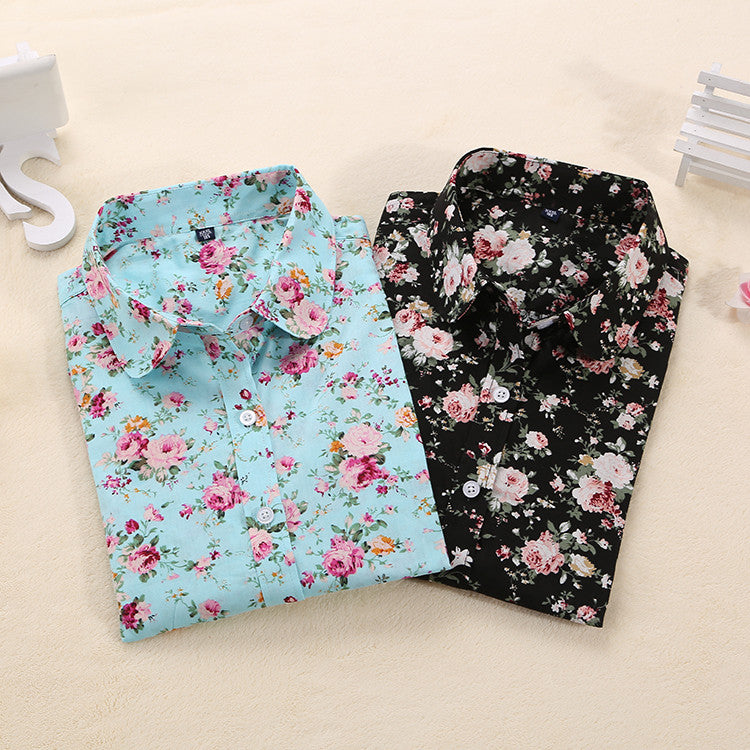 Women Long Sleeve Floral Dots Shirt