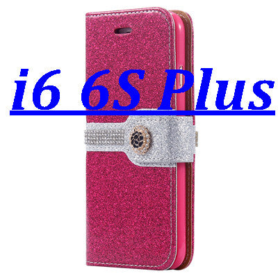 i6 /6S/ Plus Sparkling Glitter Diamond Line Leather Case for Apple iPhone 6 /6S for iPhone 6 /6S /Plus Wallet Stand Photo Cover - Shopy Max