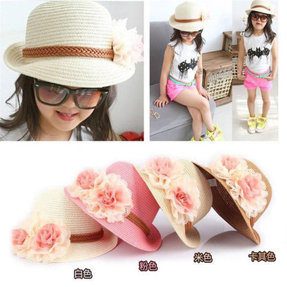 2016 Hot Cute Flower Decorate Baby Girls Children Hats Sun Beach Caps