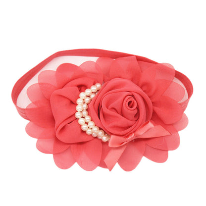 Fashion Baby Girl Headband 1pcs Rose Pearl Newborn Chiffon Flower Headband Baby Girls Infant