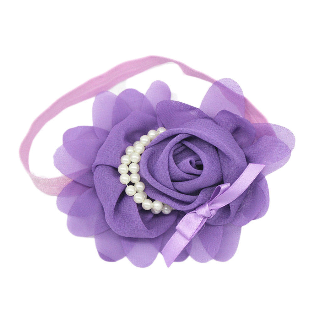 Fashion Baby Girl Headband 1pcs Rose Pearl Newborn Chiffon Flower Headband Baby Girls Infant