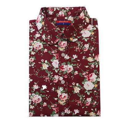 Women Long Sleeve Floral Dots Shirt