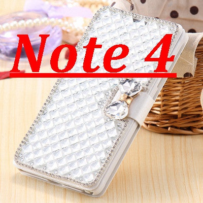 Note 5 /Note 4 Bling Diamond Silk Skin Wallet Stand Leather Cases for Samsung Galaxy Note 4 /Note 5 Cover Elegant With Card Slot - Shopy Max