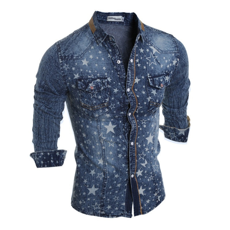 Fashion Men's Slim Fit Denim Shirt - Shopy Max