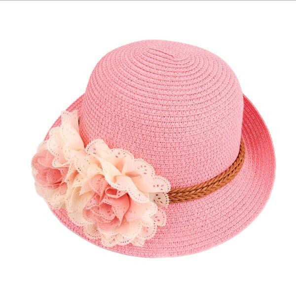 2016 Hot Cute Flower Decorate Baby Girls Children Hats Sun Beach Caps