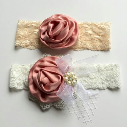 1set/lot  Satin Flower Matching Handmade Lace Bow Headband Baby Headband  Luxe Headband