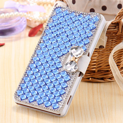 Bling Rhinestone Silk Skin Leather Case for Sony Xperia Z3 Wallet Stand Cover