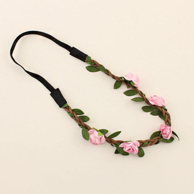 Fashion Women Bride Flower Headband Bohemian Style Rose Flower Crown Hairband Ladies - Shopy Max