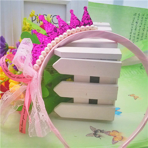 New winter hair accessories Lovely Ribbon Bow Lace Pearl Girls Angel Princess Crown Hair