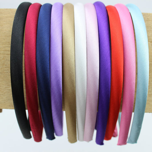 hot sale 8mm solid satin fabric plastic headbands DIY Children Head wear,girls band accessories