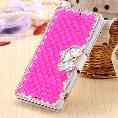 Bling Rhinestone Silk Skin Leather Case for Sony Xperia Z3 Wallet Stand Cover