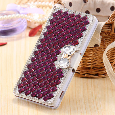 Bling Rhinestone Silk Skin Leather Case for Sony Xperia Z3 Wallet Stand Cover