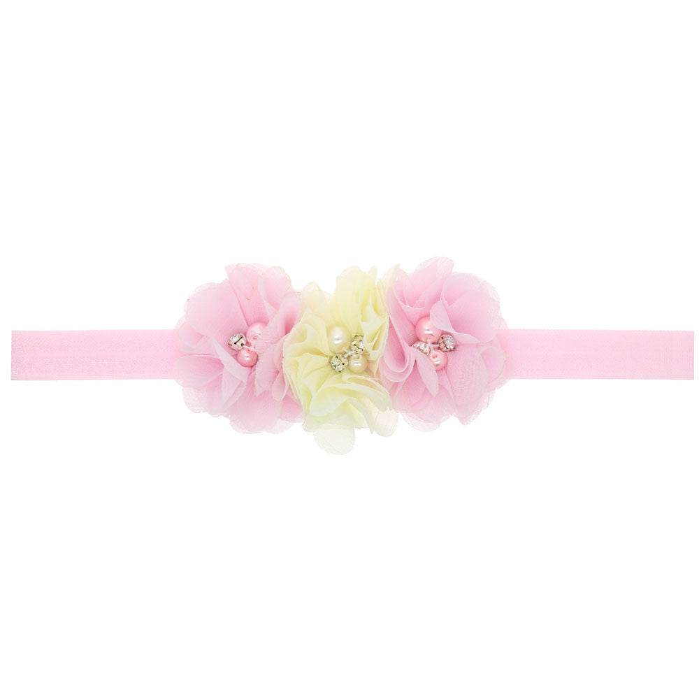 20Clrs New Fashion Hot children kids Baby girls pearl diamond 3 flowers Headband Headwear Hair Band Head Piece Accessories