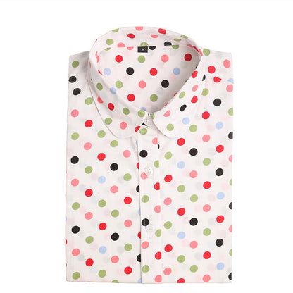 Women Long Sleeve Floral Dots Shirt