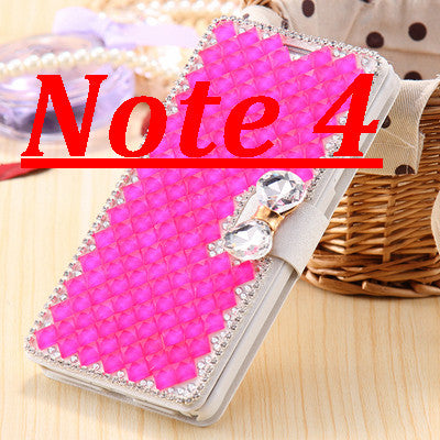 Note 5 /Note 4 Bling Diamond Silk Skin Wallet Stand Leather Cases for Samsung Galaxy Note 4 /Note 5 Cover Elegant With Card Slot - Shopy Max