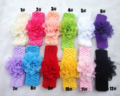 Promotion 10pcs/lot lace Chiffon hollow out Flower Crochet Headband Baby Girls - Shopy Max