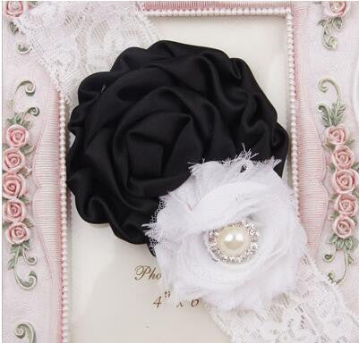 Elastic Headbands with pearl  flower baby girl hair accessories infant rose flower hairbands headwear