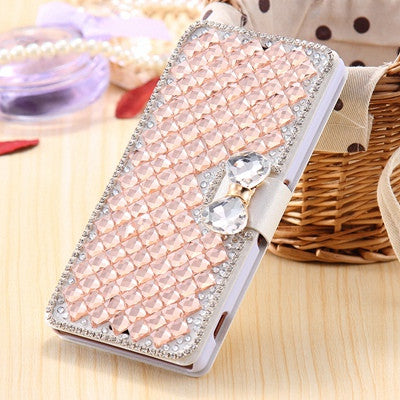 Bling Rhinestone Silk Skin Leather Case for Sony Xperia Z3 Wallet Stand Cover