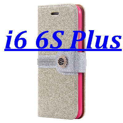 i6 /6S/ Plus Sparkling Glitter Diamond Line Leather Case for Apple iPhone 6 /6S for iPhone 6 /6S /Plus Wallet Stand Photo Cover - Shopy Max