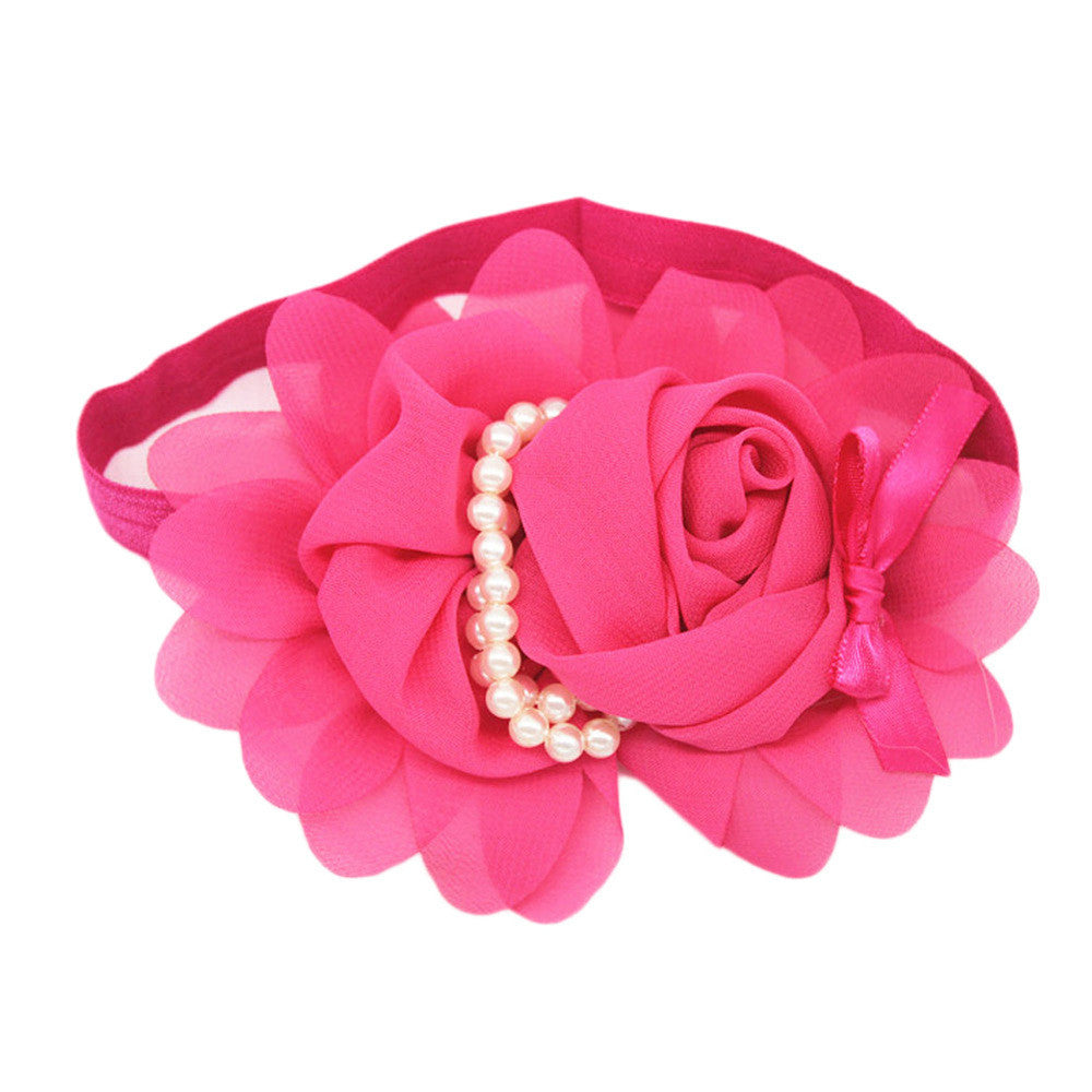 Fashion Baby Girl Headband 1pcs Rose Pearl Newborn Chiffon Flower Headband Baby Girls Infant