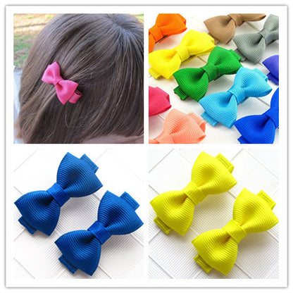 2pcs/lot boutique barrettes for children baby girls mini ribbon hair clip bows - Shopy Max