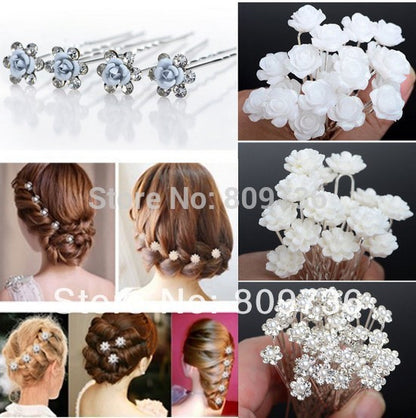 NEW 20/40pcs Wedding Bridal hairpin Crystal Faux Pearl Flower Shiny Hair pins Hair Clips Fashion Women