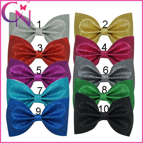 5'' 10COLORS Children Glitter Hair Bows Solid Shiny Bow With Mental Clips Hot