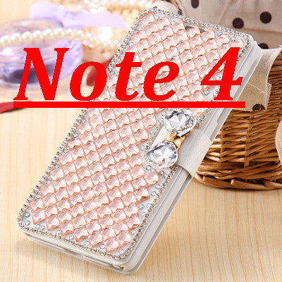 Note 5 /Note 4 Bling Diamond Silk Skin Wallet Stand Leather Cases for Samsung Galaxy Note 4 /Note 5 Cover Elegant With Card Slot - Shopy Max