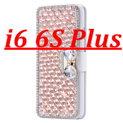 i6 /6S/ Plus Deluxe Silk Skin Diamond Wallet Stand Leather Cases for Apple iPhone 6 /6S /6S Plus /6S Plus Cover With Card Slot - Shopy Max