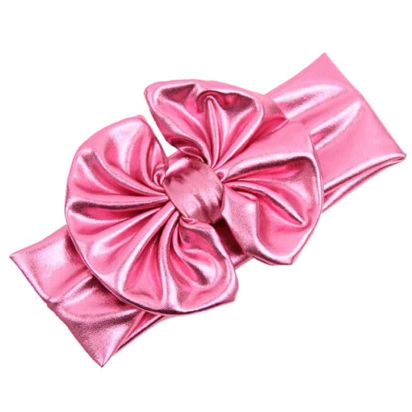 New Fashion Children Metallic Messy Big Bow baby Girls Headband Baby kids Cloth Turban - Shopy Max