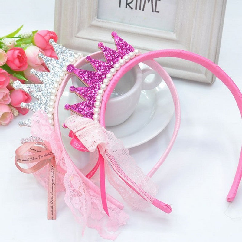 New 2016 Girls Hair Bands Pearls Resin Diamond Lace Bow Ribbon Crown Princess Children - Shopy Max