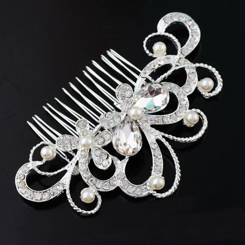 New Fashion Crystal Rhinestone Flower Hair Clip Comb Pin For Women Bridal Wedding - Shopy Max