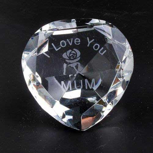 I Love You Mum & Rose Clear Crystal Heart - Shopy Max